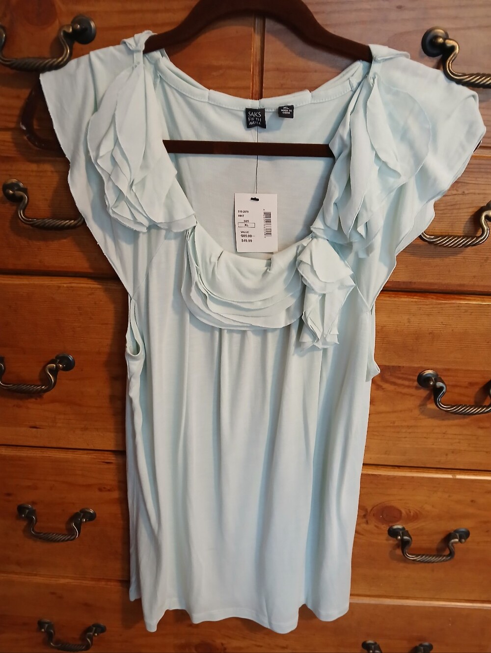 Saks Fifth Avenue Mint Ruffle-Sleeve Top Size: XL